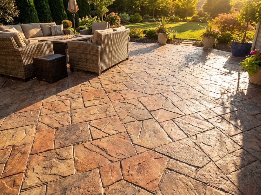 Stamped decorative concrete patio in Winnipeg